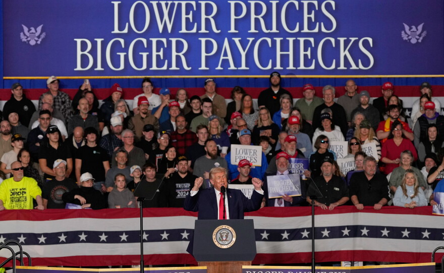 In this file photo, President Trump speaks about the economy at a rally Tuesday, Jan. 27, 2026, in Clive, Iowa.