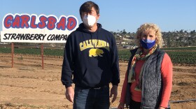 Host Nan Sterman (right) and J Ukegawa in field at Carlsbad Strawberry Company. On this episode, Nan revisits growers featured in past episodes, and meet some new ones, all of whom have dramatically shifted their business models to survive, and perhaps thrive, during the pandemic.