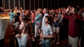 Parishioners pray and sing during Sunday service at Bethel Church in Redding, April 28, 2019. 