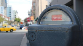 A parking meter reads expired in downtown San Diego. 