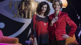 Janet Dibley as Julienne Fortby, Sian Reeeves as Marcia Fortby in a scene from SHAKESPEARE & HATHAWAY-PRIVATE INVESTIGATORS "Beware The Ides Of March."