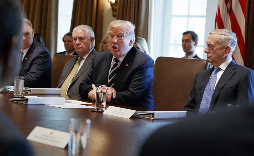 President Trump speaks during a Cabinet meeting at the White House on Monday.