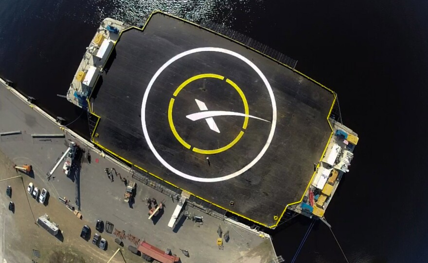 X marks the spot where SpaceX hopes the first stage of its Falcon 9 rocket will land. The landing barge is robotic and will be unmanned in case something goes wrong.