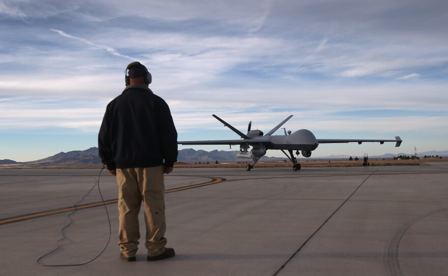 A Predator drone operated by the U.S. Customs and Border Protection Office of Air and Marine taxis for a flight over southern Arizona near the Mexican border on March 7 from Fort Huachuca in Sierra Vista, Ariz.
