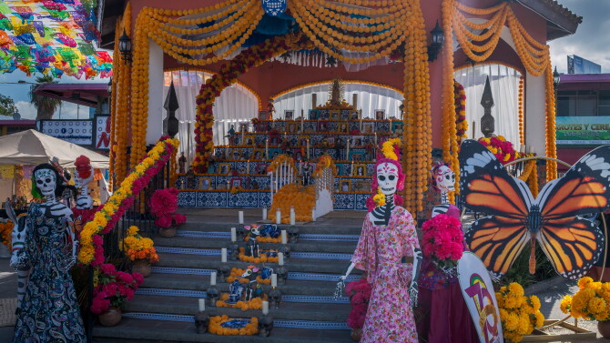 The Day of the Dead altar, or Dia de los Muertos ofrenda, at Mercado Hidalgo in Tijuana, October 22, 2025.