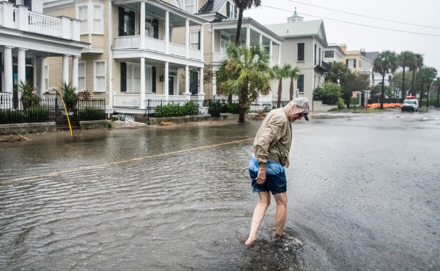 Many of the streets in Charleston, S.C., were flooded Thursday under the heavy rains of Hurricane Dorian. The storm's eyewall remained offshore at least through early afternoon â but that hasn't saved the Carolinas from severe winds and flooding.