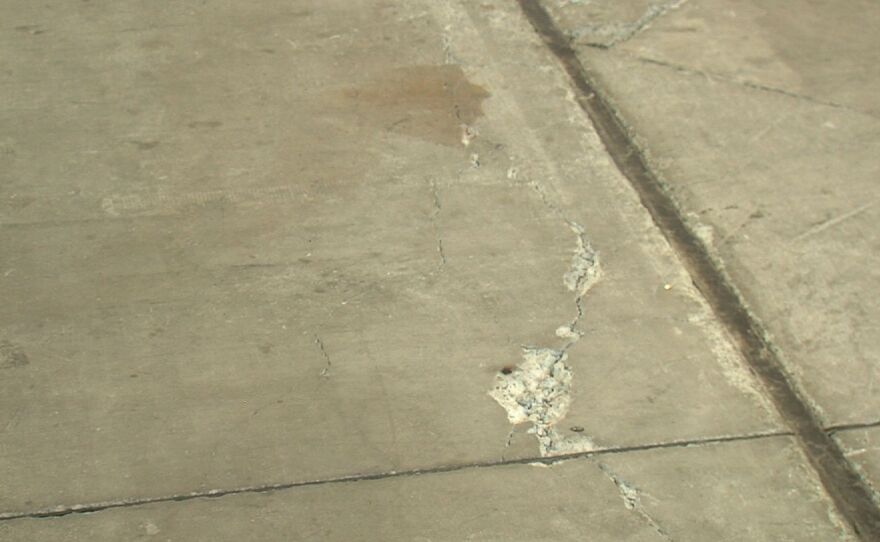 Cracks in the concrete floor at the Sails Pavilion, part of the San Diego Convention Center.