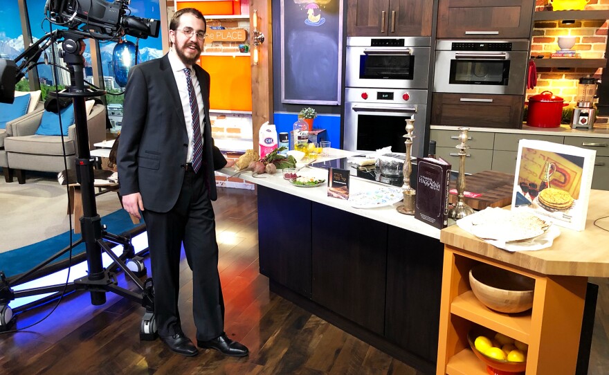 Rabbi Avremi Zippel, the program director at Chabad Lubavitch of Utah, during an appearance on Fox 13 to talk about Passover food.