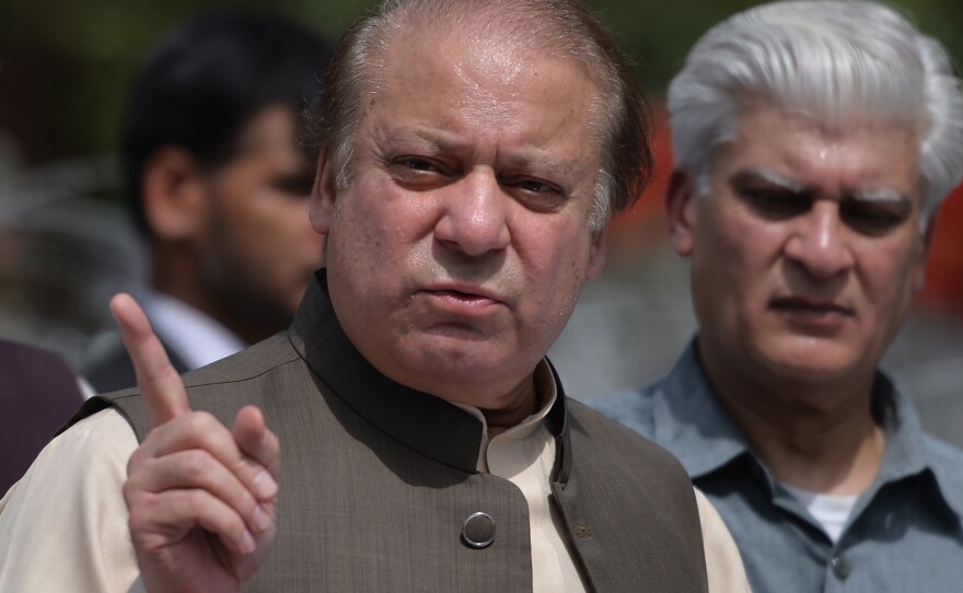 Pakistan's Prime Minister Nawaz Sharif, seen here on the day he spoke to an anti-corruption commission at the Federal Judicial Academy in Islamabad last month, has been disqualified from office.