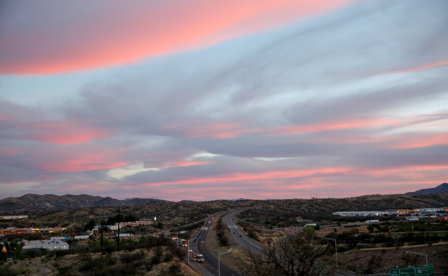 The sun sets over Nogales, Ariz.