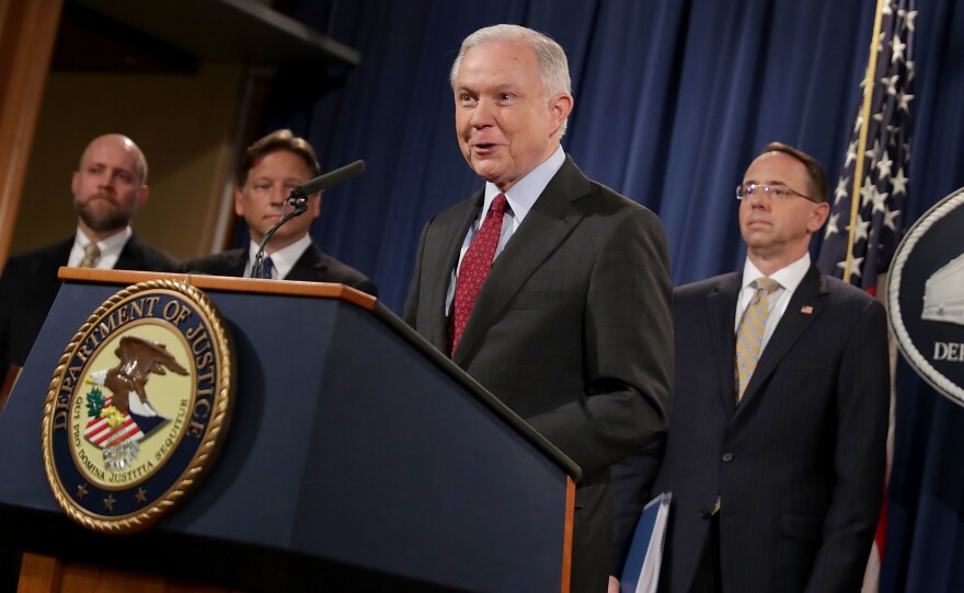 Attorney General Jeff Sessions announces the takedown of AlphaBay, a massive darknet marketplace "used to sell deadly illegal drugs" and procure stolen and counterfeit goods, according to the Justice Department. He delivered the news to reporters in Washington, D.C., on Thursday.