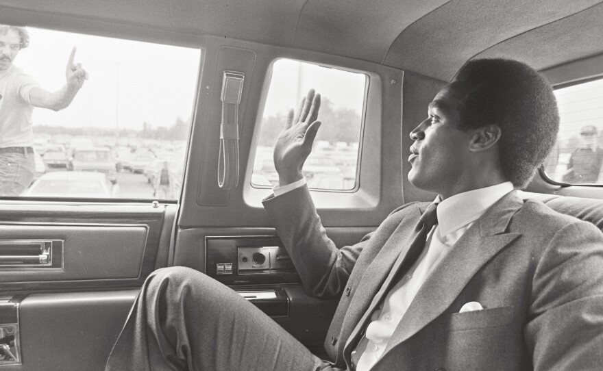 O.J. Simpson returns to Rich Stadium for his induction into the Buffalo Bills Wall of Fame in 1980.