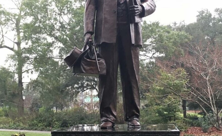 A statue of preacher Denmark Vesey, hanged for planning a slave rebellion, stands in Charleston's Hampton Park, named for an avowed white supremacist.