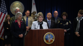 District Attorney Bonnie Dumanis and other San Diego County law enforcement officials and leaders announce the launch of a new task force to combat human trafficking, Jan. 20, 2015.