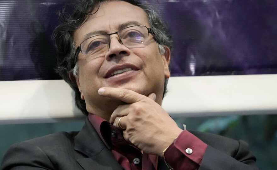 Presidential candidate Gustavo Petro, of the Historical Pact coalition, attends a June 8 meeting with people with disabilities in Bogotá. Colombians will go to the polls on Sunday to elect a new president.