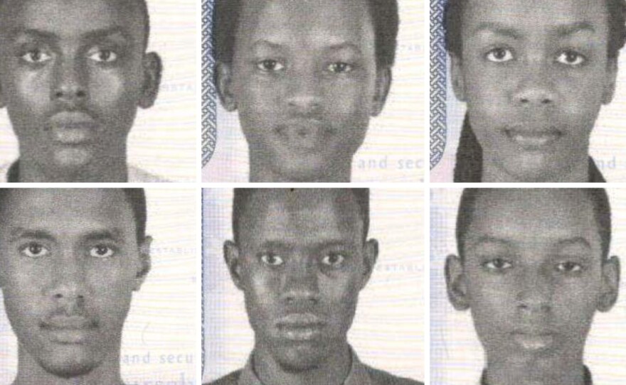 The missing teens are Aristide Irambona, 18 (clockwise from top left), Nice Munezero, 17, Audrey Mwamikazi, 17, Don Ingabire, 16, Richard Irakoze, 18, and Kevin Sabumukiza, 17.