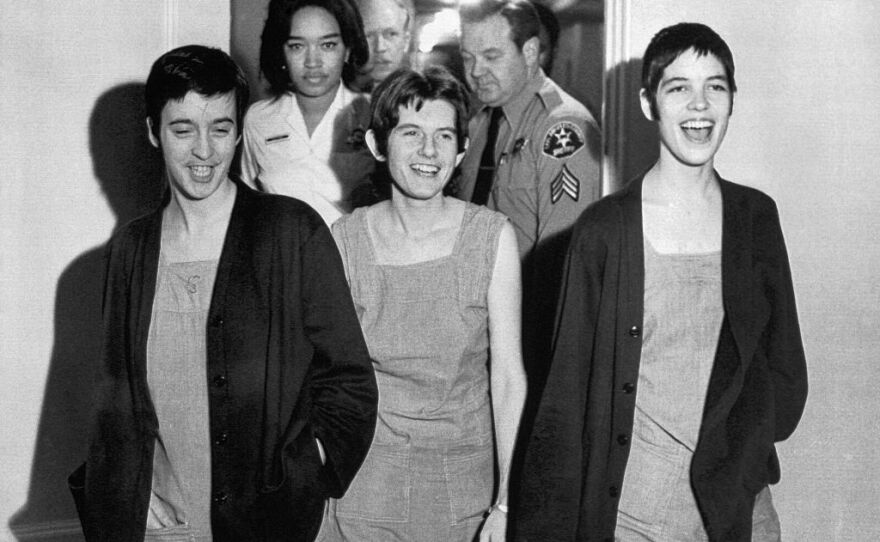 Susan Denise Atkins (from left), Patricia Krenwinkel and Leslie Van Houten after receiving death sentences for their part in the Manson family murders. The sentences were commuted to life in prison when California temporarily banned the death penalty in the 1970s.