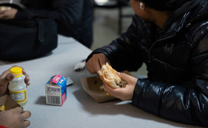 Great Valley School District students eat lunch in their cafeteria. Cafeteria staff sometimes make vegetarian entrees upon request.