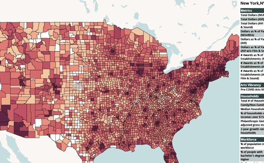 A new report from SMU DataArts includes an interactive map that shows where pandemic relief funds flowed to arts and entertainment nationwide. Nearly every county received money.