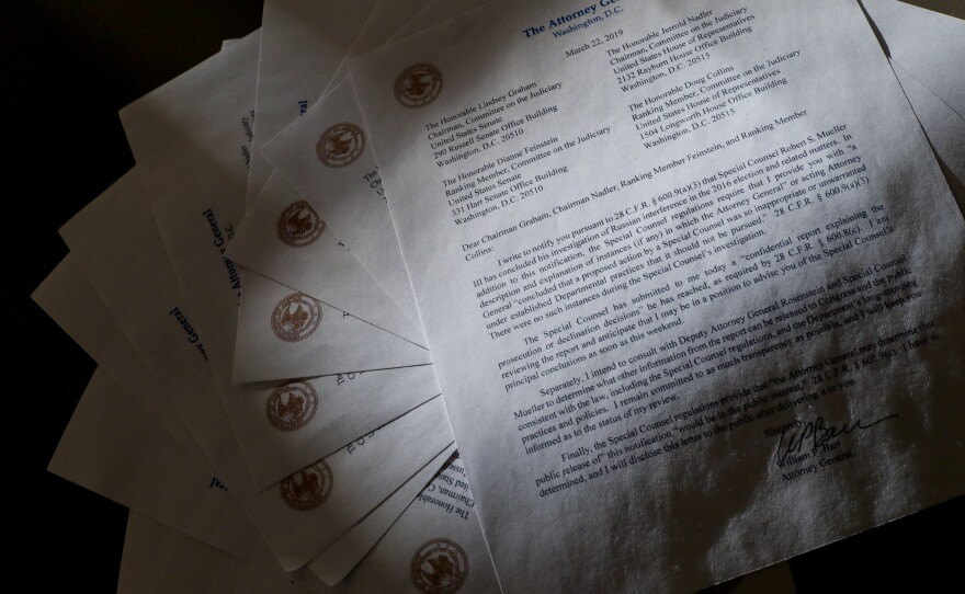 Copies of a letter from Attorney General William Barr advising Congress that Special Counsel Robert Mueller has concluded his investigation.