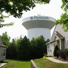 A water tower is seen on July 30 in Plymouth, Minn. A cyberattack targeted the operating technology at over 30 water systems in Minnesota, including Plymouth's late last month, state officials said.