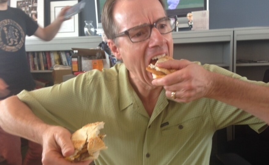 Robert tore his in half to get burger shapes he was more comfortable with.