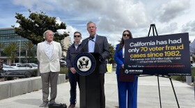 Rep. Scott Peters speaks at a press conference at the San Diego County Registrar of Voters, May 4, 2026.
