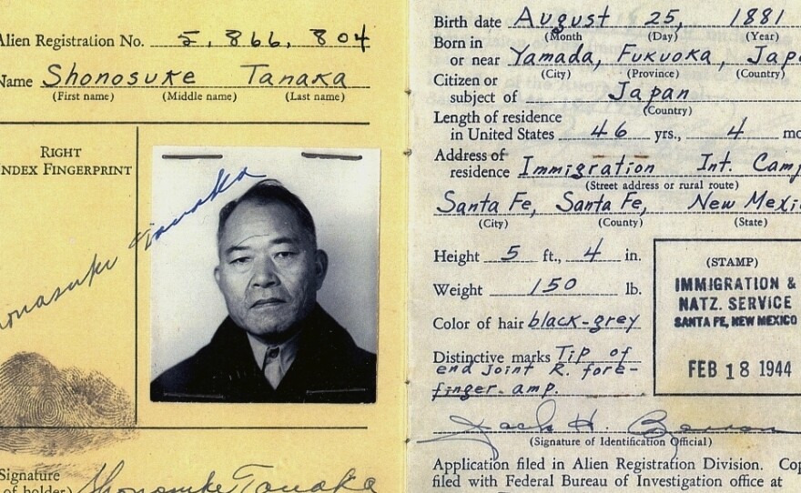 Shonosuke Tanaka was among scores of people of Japanese ancestry who were held in captivity during World War II. The Feb. 18, 1944, image was provided by the Tanaka family.