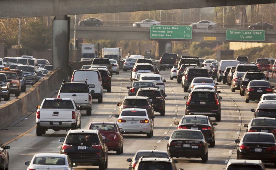 Traffic on the Hollywood Freeway in Los Angeles in 2018. The Trump administration is weakening auto pollution standards, rolling back a key Obama-era policy that sought to curb climate change.