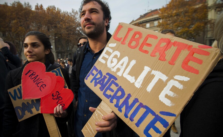 People take part in an anti-terrorism protest in Zagreb, Croatia.