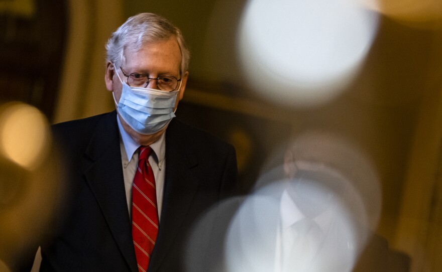 Senate Majority Leader Mitch McConnell, R-Ky., pictured on Capitol Hill on Dec. 20, has blocked an attempt to have senators vote on increasing direct coronavirus relief payments.