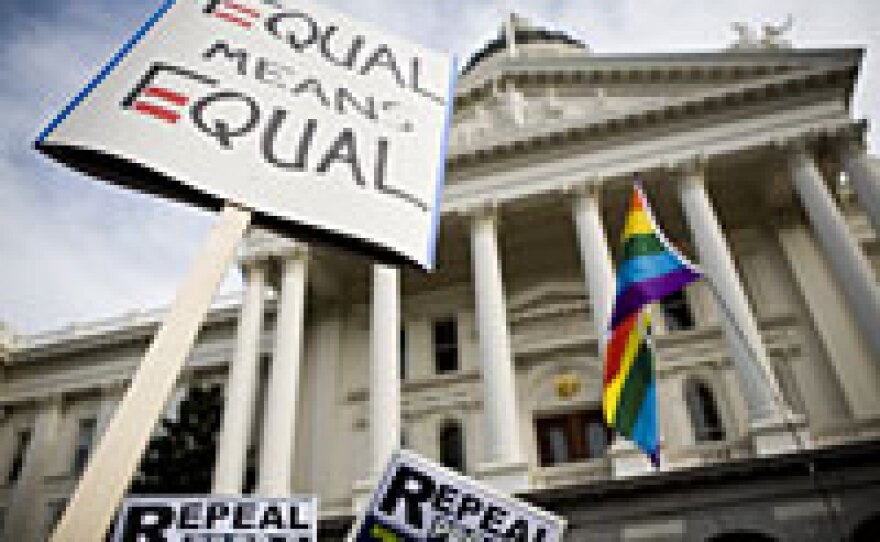 Supporters of gay marriage rally on the steps of California's state capitol in Sacramento last November.