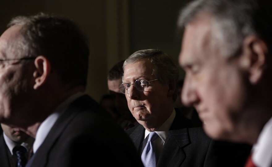 Sens. Lamar Alexander (R-TN), left, Minority Leader Mitch McConnell (R-KY), center, and Minority Whip Jon Kyl (R-AZ) discuss health care overhaul in December. The Senate will take up the bill passed by the House within days, at which point Republicans will try any and all strategies to delay and, if possible, derail the legislation.