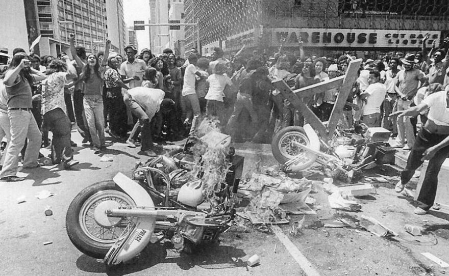 A march following the death of Santos Rodriguez in downtown Dallas on July 28, 1973 erupted in violence. Five police officers were hospitalized and more than 30 people were arrested.