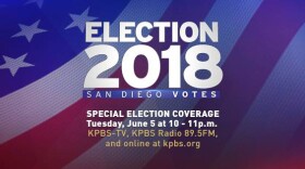 Promotional graphic for KPBS News: Election 2018: San Diego Votes, Tuesday, June 5, 2018 at 10 p.m. on KPBS TV, Radio and online. 
