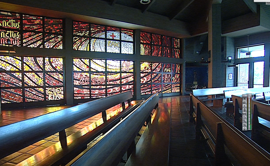 Stained glass window in the Prince of Peace Abbey, Oceanside, May 5, 2015