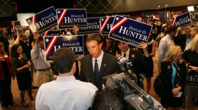 Duncan D. Hunter talks to a reporter on Election Night at Golden Hall in San Diego on November 4, 2008
