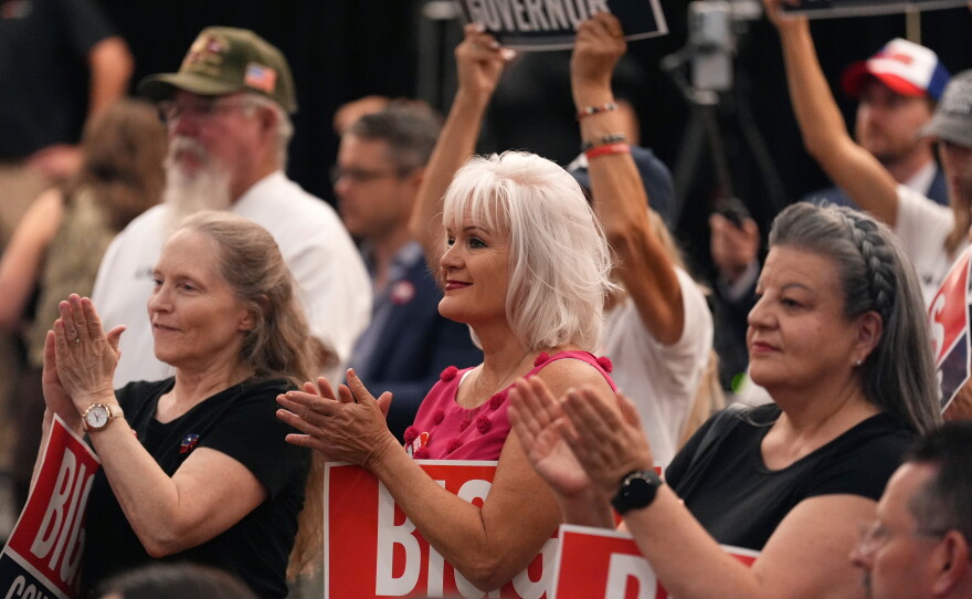 Supporters of Rep. Andy Biggs, who is running in the Republican primary for Arizona governor, at a campaign event last week.