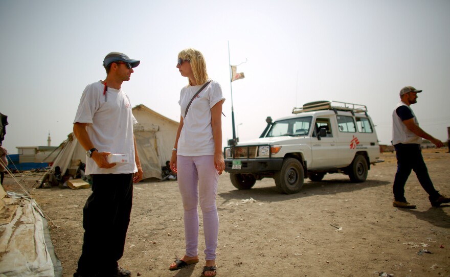 Jorike Schmal (right) and David Twillmann work at the Doctors Without Borders clinic in Bentiu.