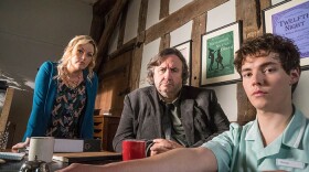 (L-R) Lu Shakespeare (Jo Joyner), Frank Hathaway (Mark Benton) and Sebastian Brudenell (Patrick Walshe McBride), in SHAKESPEARE & HATHAWAY-PRIVATE INVESTIGATORS "The Chimes at Midnight."
