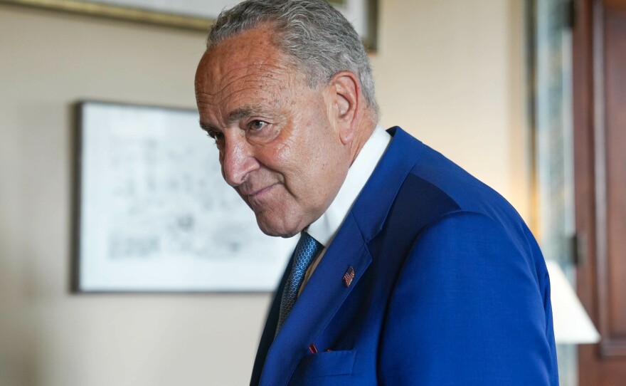Sen. Chuck Schumer speaks to NPR at his office in the Capitol on Aug. 16.