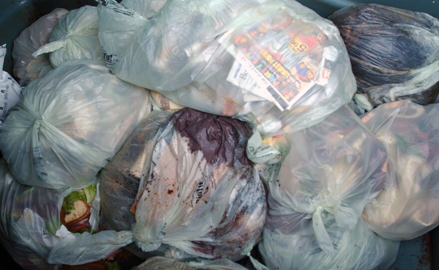Food waste in biodegradable bags in a dumpster at Portland International Airport in Portland, Ore., Thursday Nov. 20, 2008.