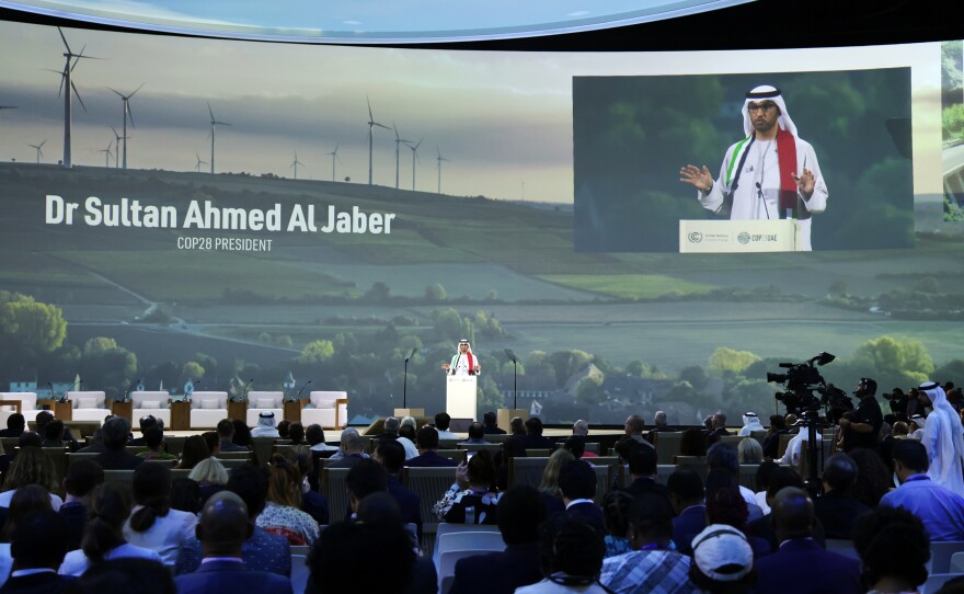 Sultan al-Jaber, is the chairman of the state-backed renewable energy company Masdar, but he's also the chief executive of Abu Dhabi's state-owned oil company, ADNOC.