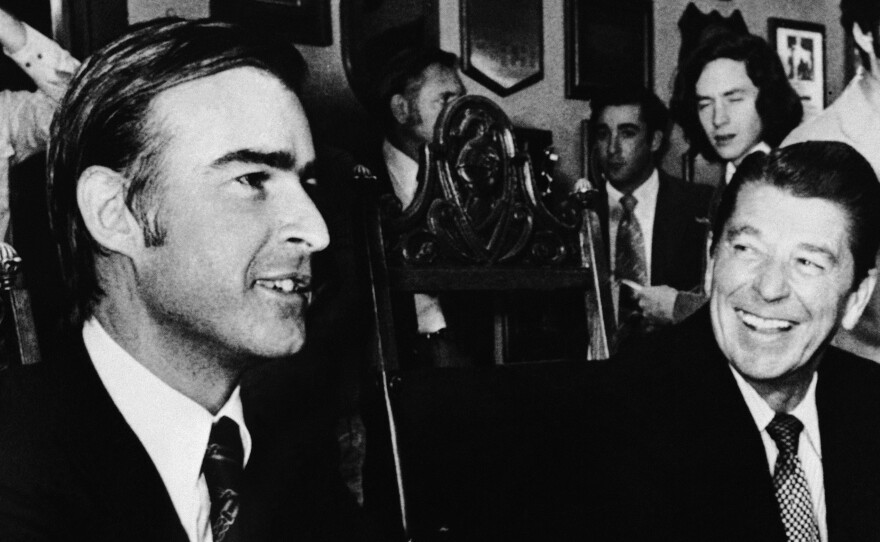 California's then-Republican Gov. Ronald Reagan, in November 1974 in Sacramento, Calif., with Democratic Gov.-elect Jerry Brown. Nearly 40 years later, Brown is again serving as California governor. During his first run for that office, he was helped by name recognition: His father had been governor, as well.