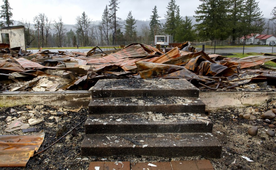 Remains of the devastation from the 2020 Beachie Creek Fire are evident in the small town of Gates, Feb. 26, 2021.