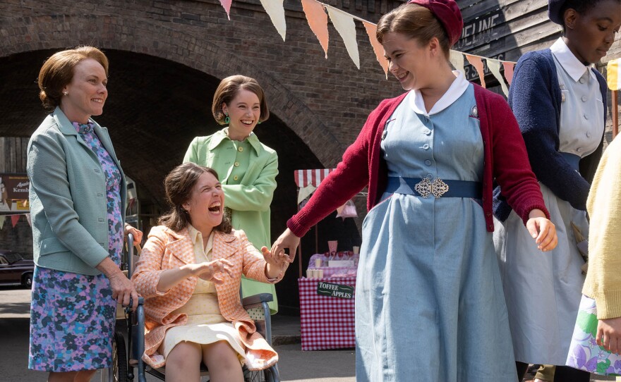 Ada Challis (JENNIFER HENNESSY), Doreen Challis (ROSIE LUISA-JONES), Anne Challis (GEORGIA ALEXANDRA) and Nancy Corrigan (MEGAN CUSAK) in CALL THE MIDWIFE Season 13