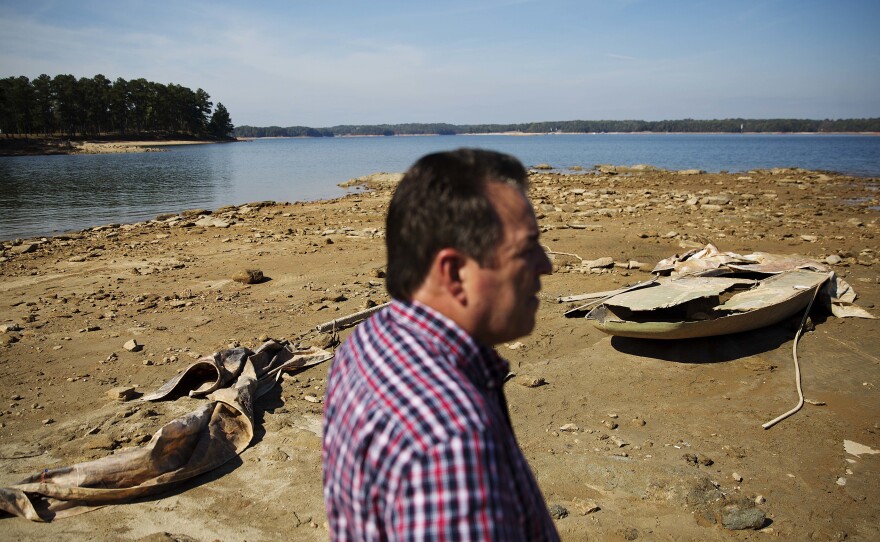 U.S. Army Corps of Engineers Natural Resources Manager Nick Baggett surveys Lake Lanier in October.