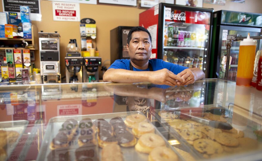 Timothy Mom, who has been running his donut shop since 1990 and pays his landlord $135 a month for property taxes, is pictured in this undated photo.