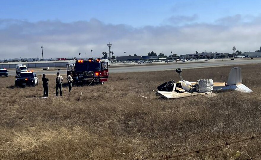 Another photo provided by KION-TV showing multiple agencies responding to Watsonville Municipal Airport. (KION-TV via AP)
