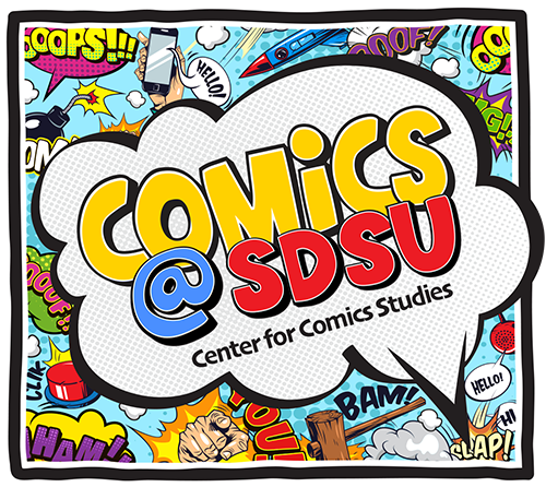 The logo for San Diego State University's Center for Comics Studies, co-directed by Pamela Jackson and Elizabeth Pollard.